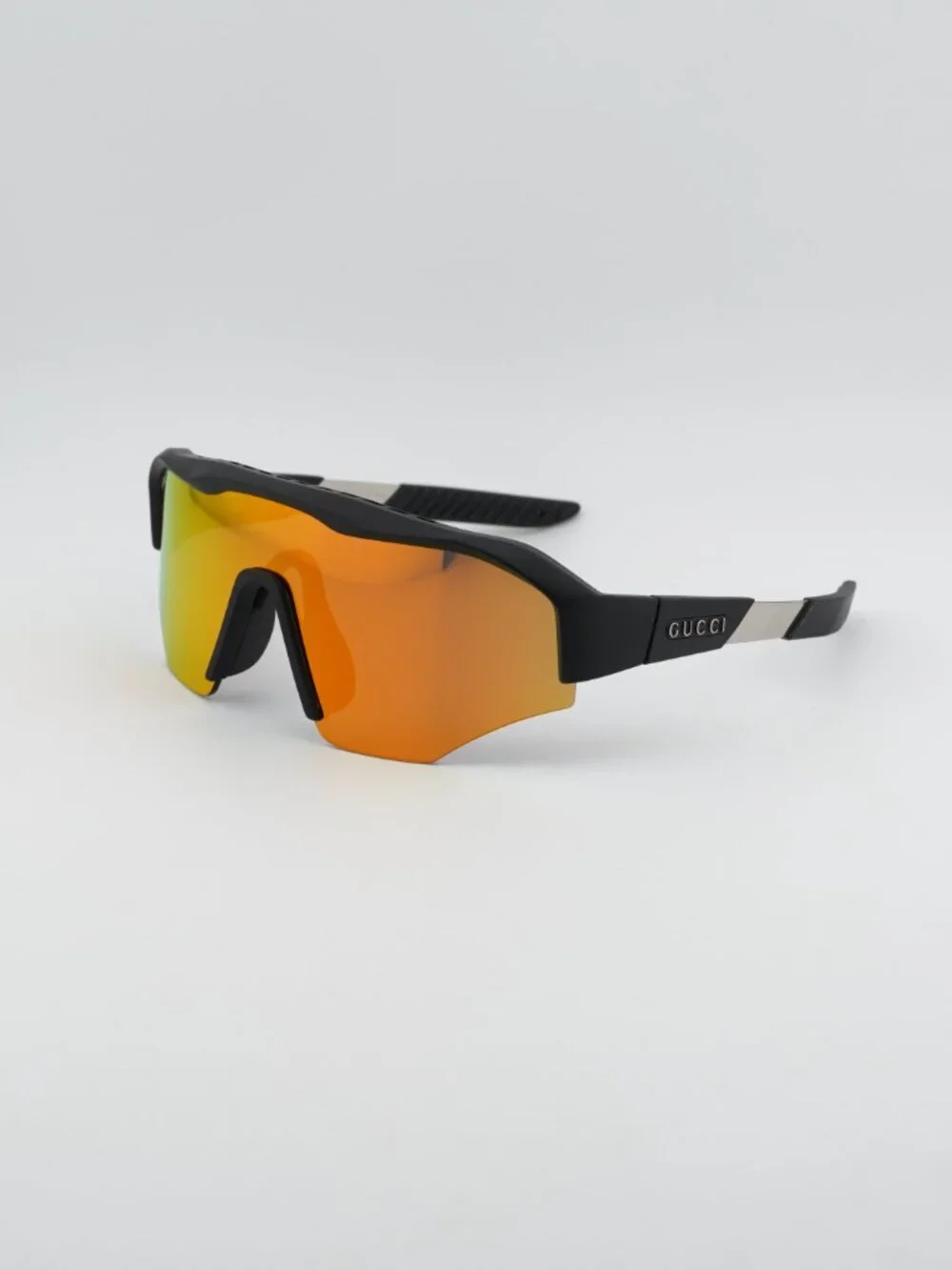 Gucci GG2017S 004 Sunglasses Black Shield Frame, Orange Mirror Lenses